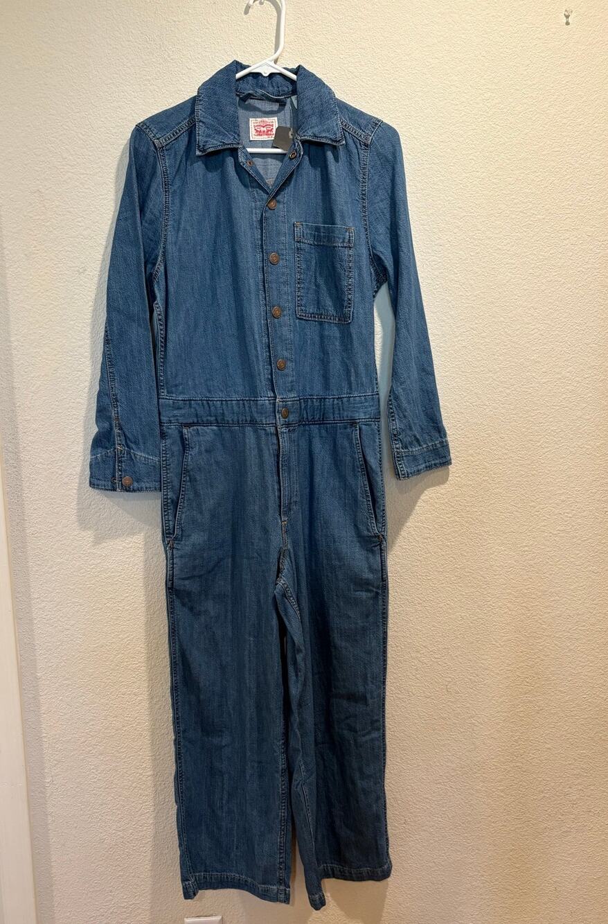 Levi's NWT Blue Medium Wash Button Front Long Sleeve Jumpsuit Size XS